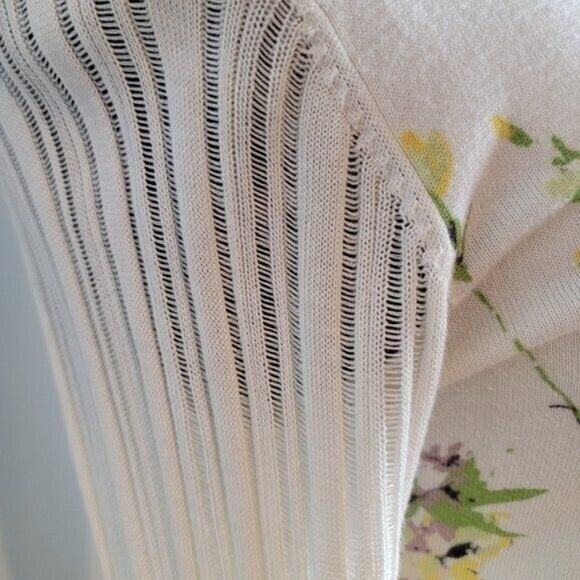 AGB Floral Sweater Women's XL Button Front Summer Cardigan Off White - Picture 5 of 12